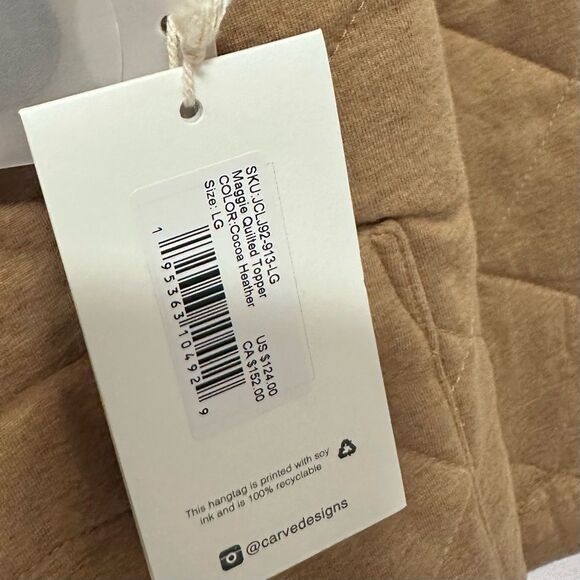 Carve Designs NWT Organic Cotton Quilted Topper Jacket Cocoa Heather (Tan) Large - Picture 7 of 12
